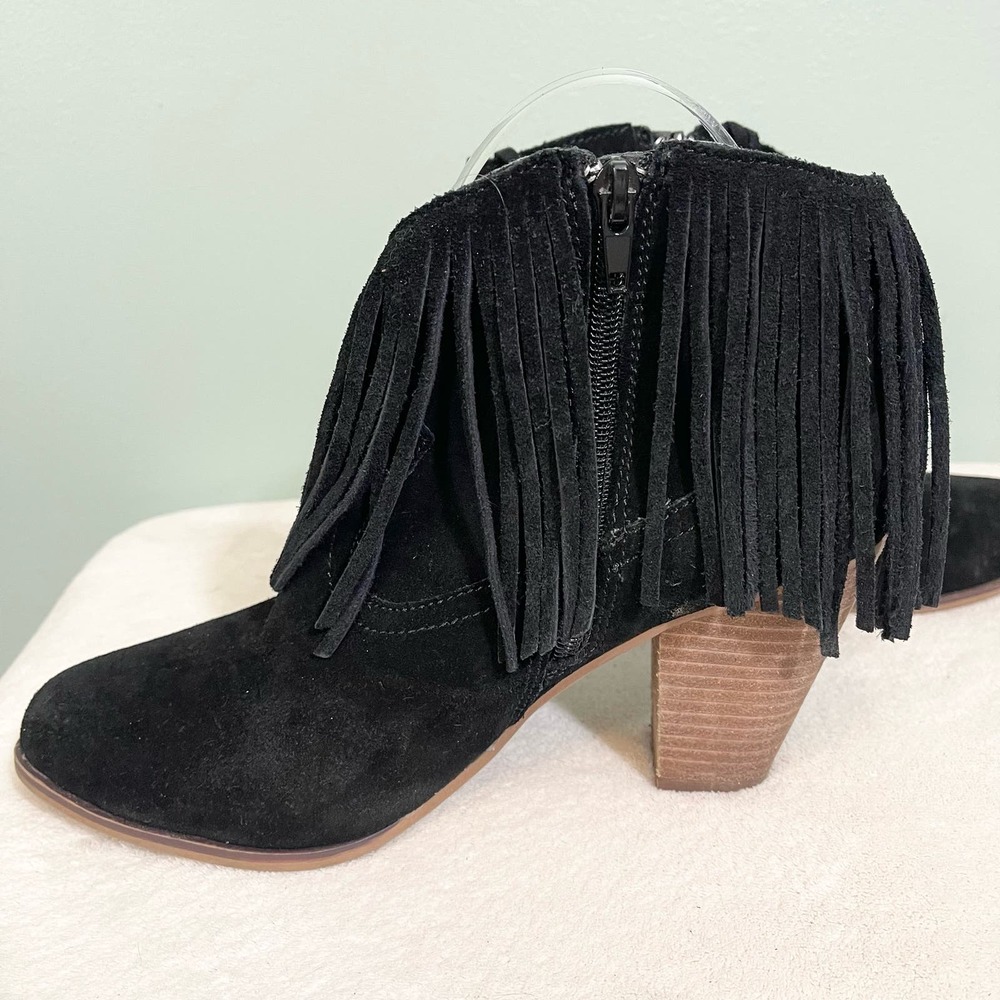 Steven By Steve Madden Women's Black Sierrah Leather Fringe Ankle Boots Size 8M - Picture 4 of 9